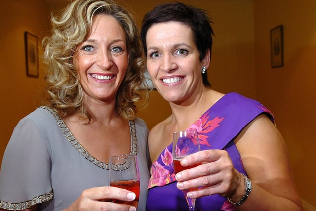 Smiles for the camera from Aileen Hughes and Maria McCaffery at the Cancer Choices charity ball held at Tullylagan Country  House Hotel in October 2010. mm43-328sr