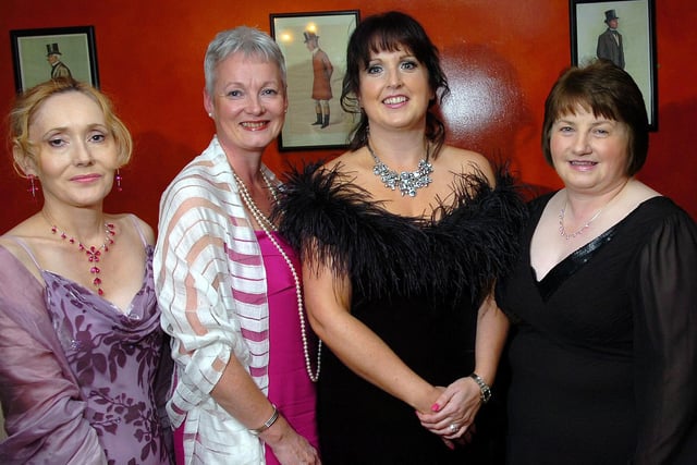 Jennifer Murphy, Heather Monteverde, Stephanie Reid and Florence Doran who attended  the Cancer Choices charity ball held at Tullylagan Country  House Hotel. mm43-324sr