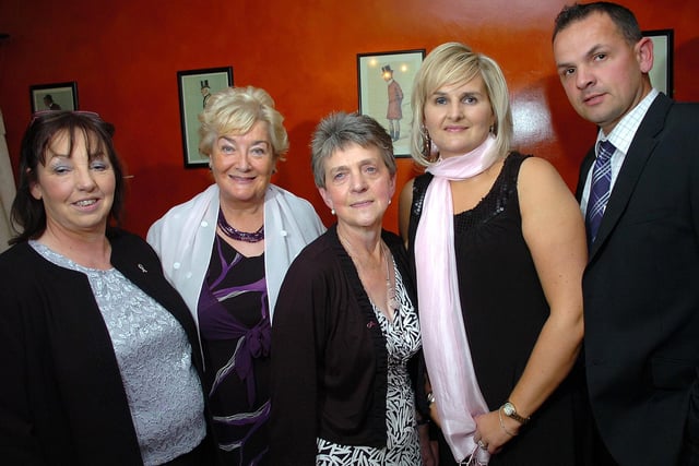 Enjoying the Cancer Choices charity ball held at Tullylagan Country  House Hotel were Madeline Mulgrew, Shelia Kelly, Catherine Butler, Jenny Nelson and David Nelson.mm43-325sr