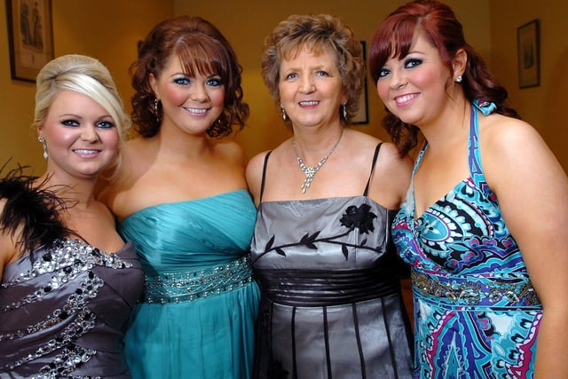 Alexandra Brownlee, Elaine Conway, Margaret Conway and Laura Conway pose for our camera at the Cancer Choices charity ball held at Tullylagan Country  House Hotel in October 2010. mm43-331sr