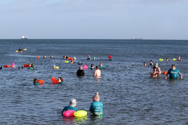 Unlike on Christmas Day, conditions were sunny and calm on January 1 on Crawfordsburn beach