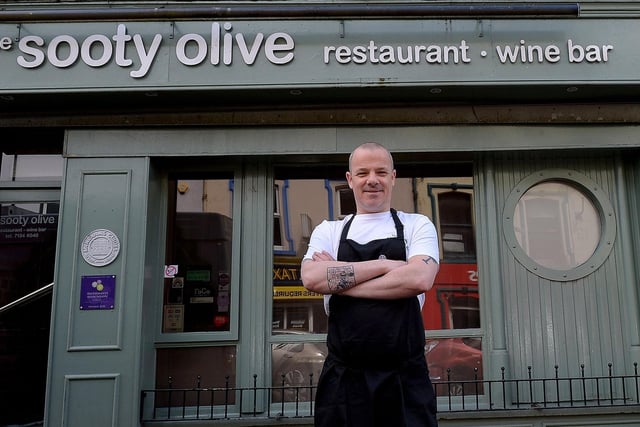 Sean Harrigan, Head Chef / Proprietor of the Sooty Olive pictured outside the restaurant in Spencer Road Photo: George Sweeney / Derry Journal.  DER2120GS – 018