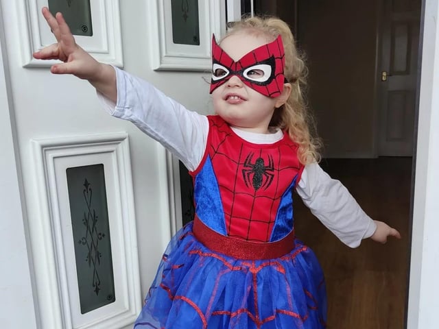 Clára, age 3, dressed as Spider Girl for her first World Book Day.