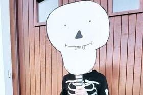 Oisin, age 6, as Funny Bones with his dog Skeleton