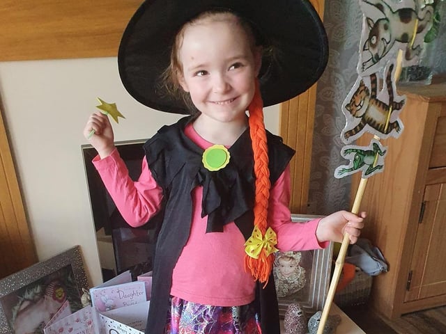 Scarlett, age 4, as the witch from Room on the Broom.
