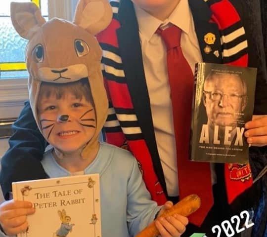 Cormac as Peter Rabbit and Cathal as Sir Alex Ferguson