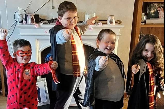 Kaleb, Bella, Joni and Jonathan as Harry Potter, Harmione Granger, Luna Lovegood and Miraculous Ladybug.