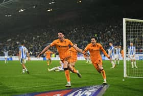 Hull City's Jacob Greaves celebrates his late winner at Huddersfield Town. Picture: Jonathan Gawthorpe.