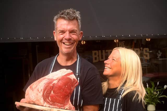Tim Bilton outside the Butchers Larder with his wife Adele Picture taken by Yorkshire Post Photographer Simon Hulme