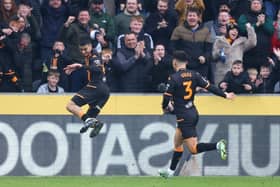 JUMPING FOR JOY: Hull City's Anass Zaroury celebrates his first goal in East Yorkshire