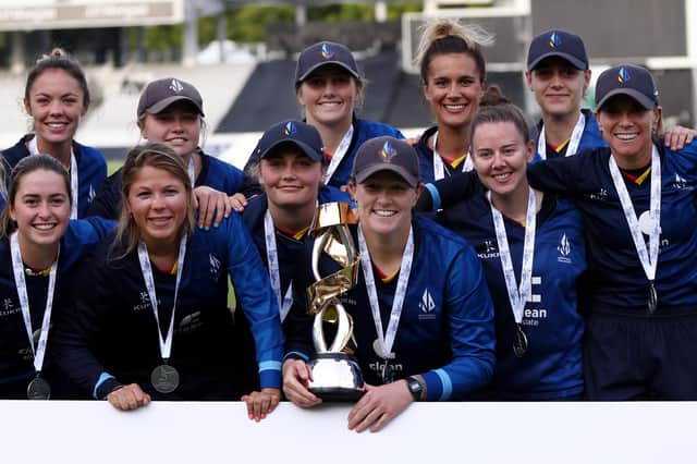 Northern Diamonds celebrate after winning the Rachael Heyhoe Flint Trophy at Lord's in September. Photo by Paul Harding/Getty Images.