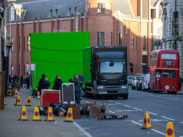 Filming preparations for the Netflix series The Crown in Hull,  in Victoria Square and Alfred Gelder Street.