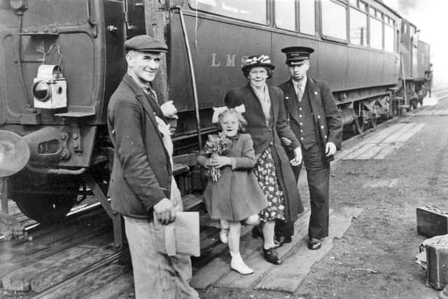 Peter Tuffrey collection: Dearne Valley Railway The last passengers stepping off the last train at Goldthorpe Halt 09-9-1951