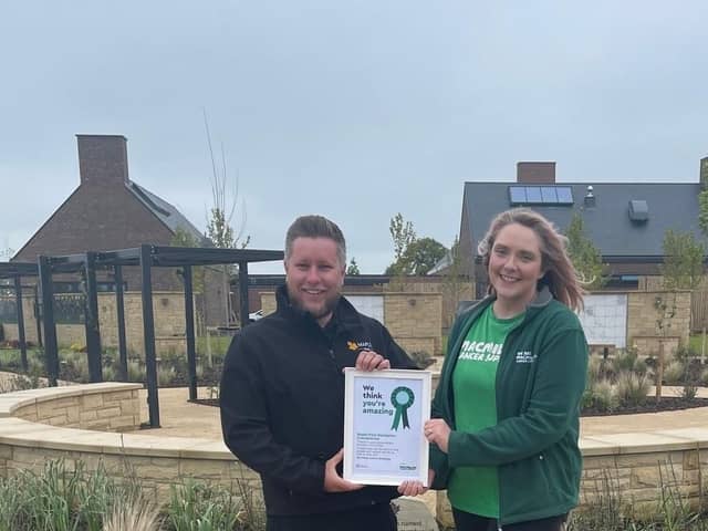 Maple Park crematorium assistant manager, Toby Cunniffe, with senior relationship fundraising manager for Macmillan Cancer Support, Michaela Ryder.