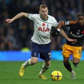 ANOTHER GOAL: Crysencio Summerville, competing for the ball with Tottenham Hotspur's  Dejan Kulusevski (left) scored his fourth goal in as many Premier League games