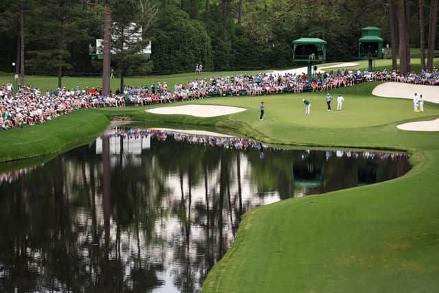 A general view of the 16th green as Dustin Johnson of the United States putts during the first round of the 2023 Masters (Picture: Christian Petersen/Getty Images)