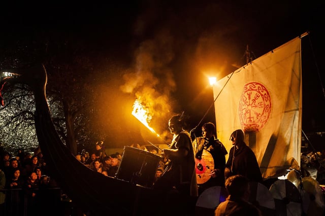 The Flamborough Fire Festival, a Viking themed parade in aid of charities and local community groups, held on New Year's Eve in Flamborough near Bridlington, Yorkshire. Picture date: Saturday December 31, 2022.