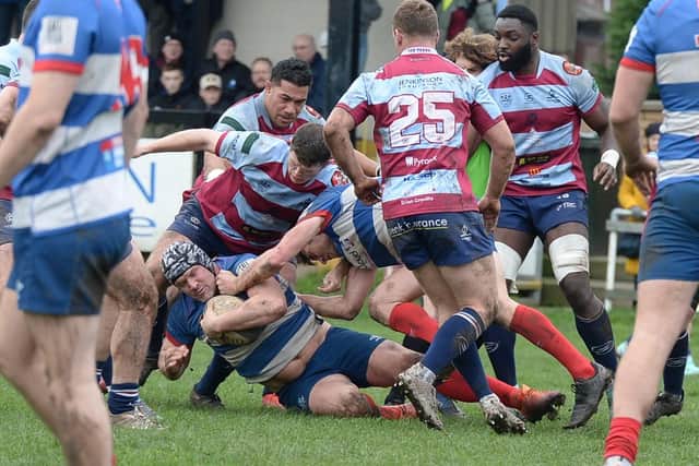 Ryan Burrows (with ball) scored a try for Sheffield on his return to Rotherham Titans (Picture: Kerrie Beddows/Rotherham Advertiser)