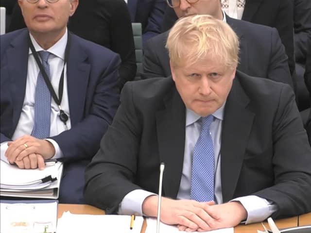 Boris Johnson giving evidence to the Privileges Committee at the House of Commons, London. Picture date: Wednesday March 22, 2023.