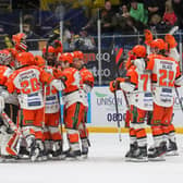 MAXIMUM HAUL: Sheffield Steelers' celebrate their 1-0 win over Fife Flyers after a shootout in Kirkcaldy Picture courtesy of Jill McFarlane/Fife Flyers/EIHL