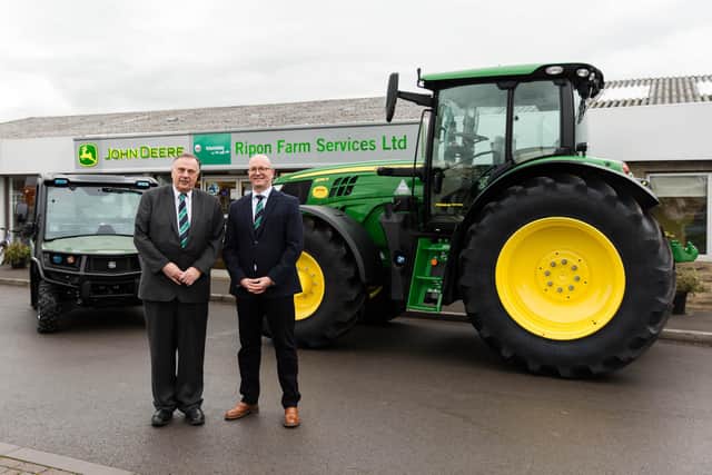 Geoff Brown and Richard Simpson, of Ripon Farm Services, outside the Ripon depot. Picture: Rachael Fawcett Photography