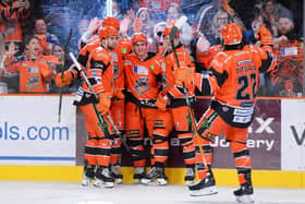 SILVER PINING: Brett Neumann (centre) is desperate to land a Elite League trophy with Sheffield Steelers in 2023-24. Picture courtesy of Dean Wooley/Steelers Media