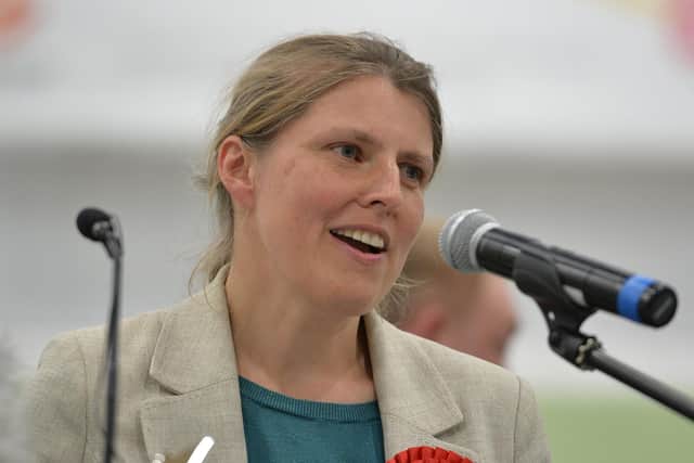 Rachael Maskell of the Labour Party speaks after being re-elected in the York Central seat after the count at Energise York. Picture: Anna Gowthorpe