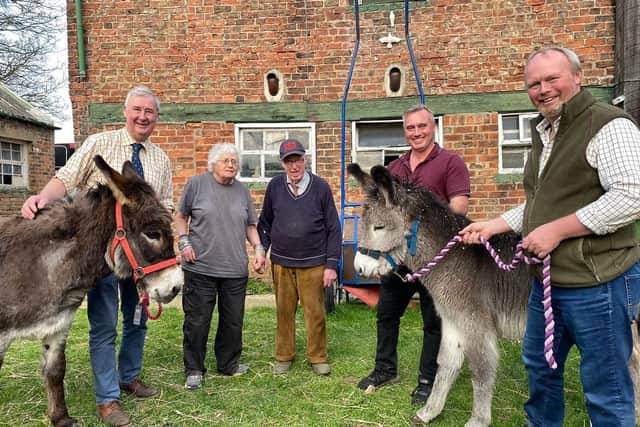 Mr and Mrs Green meet Rob and Dave Nicholson with Peter Wright in the first episode of The Yorkshire Vet series 15. (Pic credit: Channel 5)