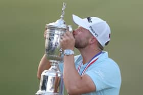 Wyndham Clark of the United States kisses the trophy after winning the 123rd U.S. Open Championship at The Los Angeles Country Club on June 18, 2023 in Los Angeles, California. (Picture: Richard Heathcote/Getty Images)