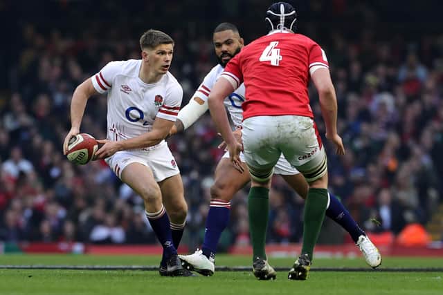 Owen Farrell of England looks to pass the ball during the Six Nations Rugby match between Wales and England (Picture: David Rogers/Getty Images)