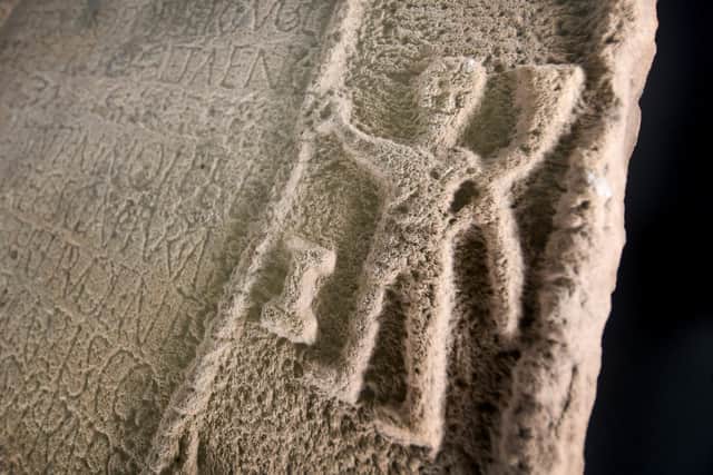 The Ancient Dales Inscription Stone found at Bainbridge. The stone is on show at Leeds University. Picture by Simon Hulme 17th October 2022