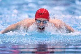Back in the flow: Pontefract's Max Litchfield on his way to winning the 400m individual medley in a British record time at the national championships to secure his spot at Paris. (Picture: Alex Pantling/Getty Images)