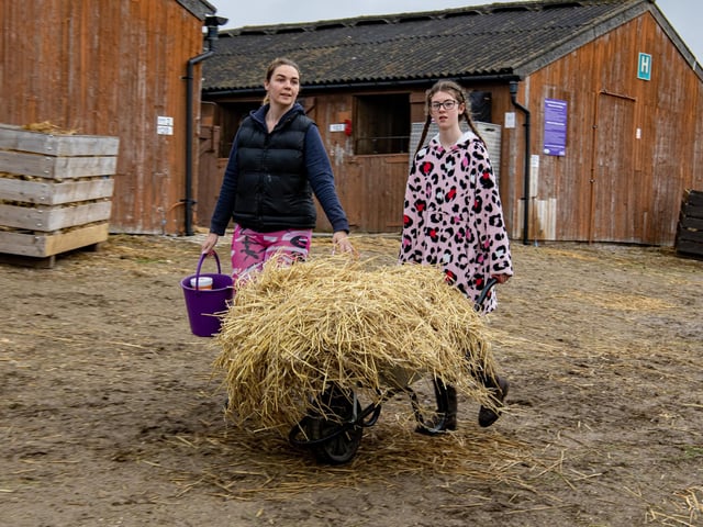 Youngsters mucking out on the first day of the Great Yorkshire Show