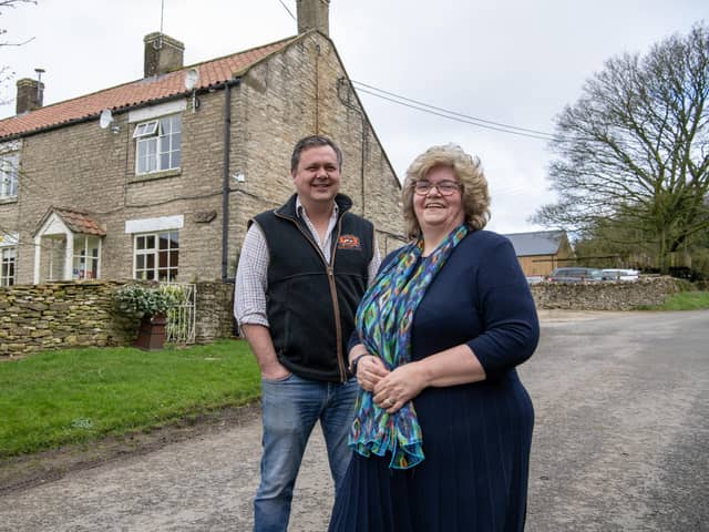 Sally Robinson with son Stuart at Valley View Farm, Old Byland. The farm has  220 acres with cattle and sheep run by her son Stuart, with Sally running Ample Bosom, an online ordering service for all kinds of bras and now other garments like swimsuits