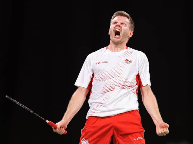 Roar of approval: Marcus Ellis celebrates a victory with partner Lauren Smith on their way to a mixed doubles silver medal at the 2022 Commonwealth Games in Birmingham (Picture: Alex Pantling/Getty Images)