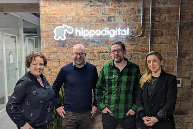 From left to right: Liz Whitefield, Hippo Digital co founder and executive director, Adam Leiwis, CEO of Hippo Digital, with Ed Lewis and Anna Sutton, co-founders of The Data Shed.