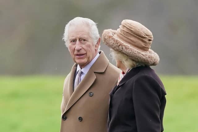 King Charles III and Queen Camilla leave after attending a Sunday church service at St Mary Magdalene Church in Sandringham. PIC: Joe Giddens/PA Wire