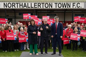 Labour's Shadow Chancellor of the Exchequer Rachel Reeves and Labour leader Sir Keir Starmer appear with the new Labour Mayor for York and North Yorkshire David Skaith at Northallerton Town FC's ground.