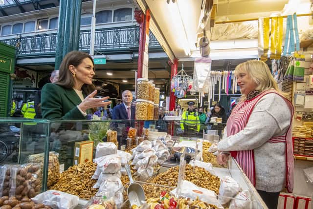 The Princess of Wales visits the iconic Leeds Kirkgate Market and speaks to Joanne Johnson at The Nut Shop