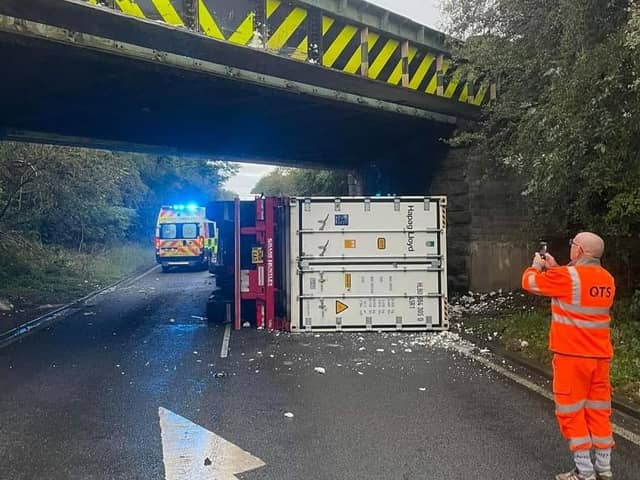 Emergency services are on the scene of a bridge strike on Doncaster Road in the Akworth area of Pontefract
Credit: Nikky Stevens