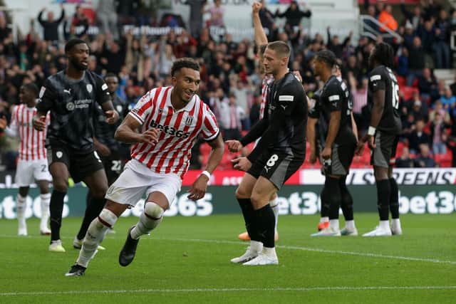 KILLER BLOW: Stoke City's Jacob Brown celebrates scoring his side's fourth goal against Rotherham United at the bet365 Stadium on Saturday. Picture: Ian Hodgson/PA