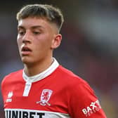 MIDDLESBROUGH, ENGLAND - AUGUST 09: Middlesbrough striker Sonny Finch in action during the Carabao Cup First Round match between Middlesbrough and Barnsley at Riverside Stadium on August 10, 2022 in Middlesbrough, England. (Photo by Stu Forster/Getty Images)