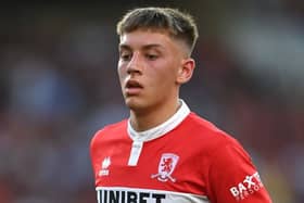 MIDDLESBROUGH, ENGLAND - AUGUST 09: Middlesbrough striker Sonny Finch in action during the Carabao Cup First Round match between Middlesbrough and Barnsley at Riverside Stadium on August 10, 2022 in Middlesbrough, England. (Photo by Stu Forster/Getty Images)