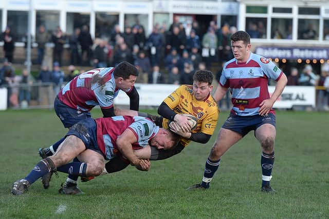 Holding on: Action from Rotherham Titans' victory over Sheffield Tigers (Picture: Kerrie Beddows)