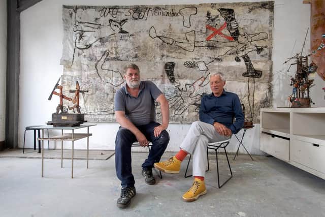Artist Mark Ibson and business partner Barry Parker  at the Blacksmiths Shop Gallery,  Main Street, Bishop Wilton, and artwork by Alan Gummerson.
Picture Bruce Rollinson