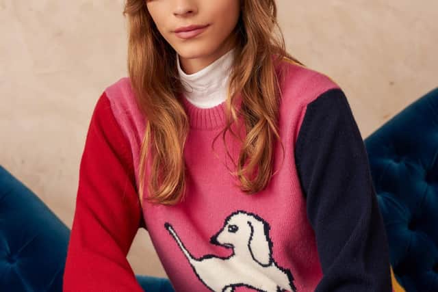 Wool and cashmere dachshund jumper, £375, Brora x Hugo Guinness, at Brora in Harrogate and at Broraonline.com.