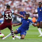 BADLY-TIMED INJURY: Chelsea's Carney Chukwuemeka, pictured tackling Emerson Palmieri of West Ham United