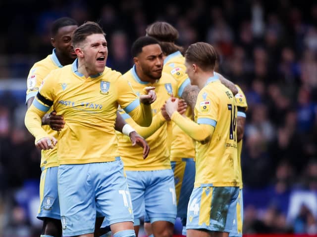 Sheffield Wednesday's Josh Windass celebrates after their side's second goal of the game (scored by George Byers) during the Sky Bet League One match at Portman Road Stadium, Ipswich on Saturday February 11, 2023. Picture: Rhianna Chadwick/PA