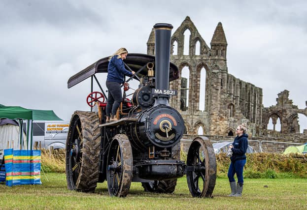 Leanna Robinson chats with Amy Simms by their 1891 Fowler traction engine