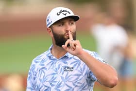 Jon Rahm of Spain gestures with his hand to his mouth on course during Day Three of the DP World Tour Championship . He is now leaving that tour behind to join LIV Golf (Picture: Andrew Redington/Getty Images)